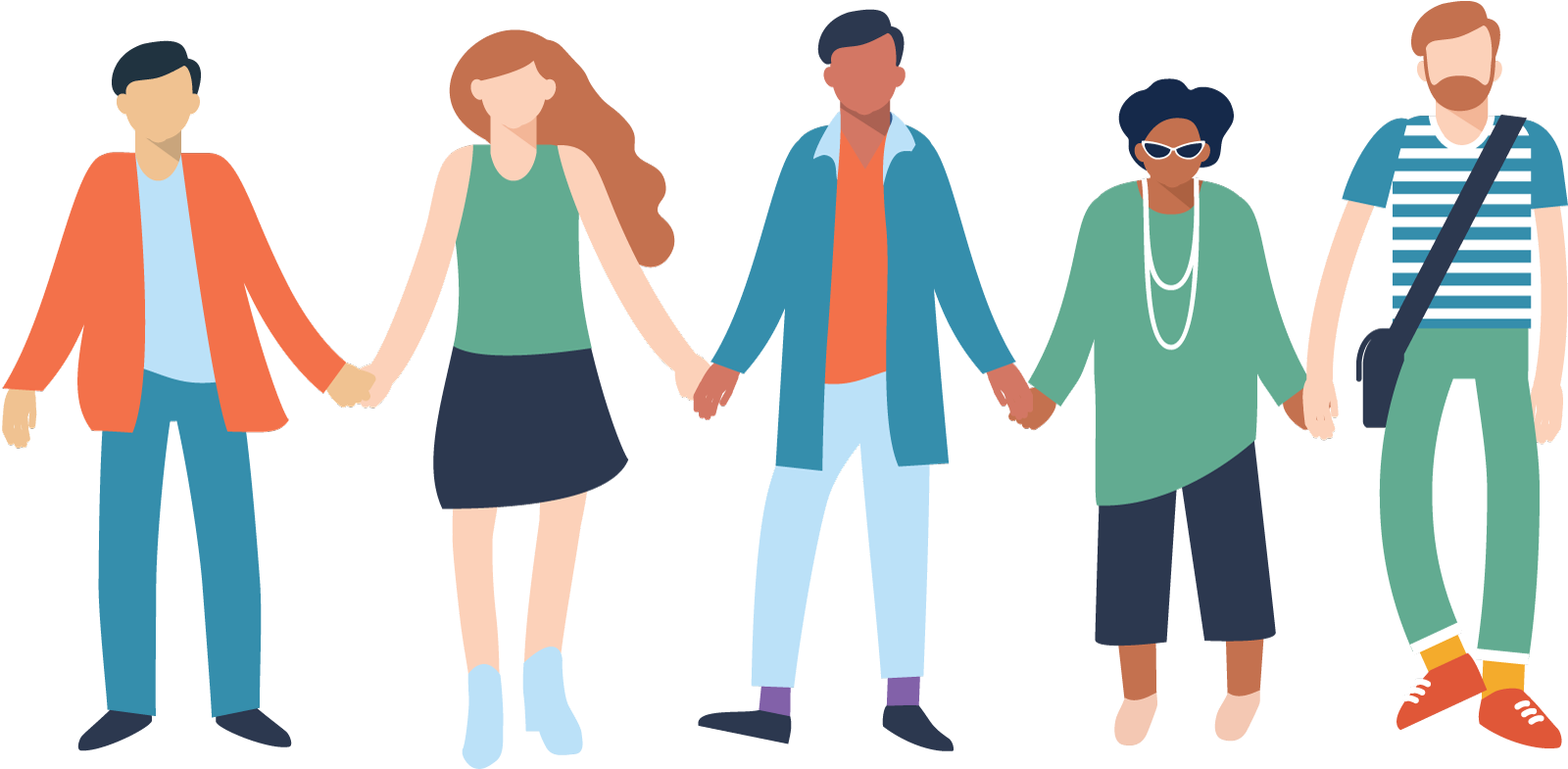 Illustration of five people holding hands