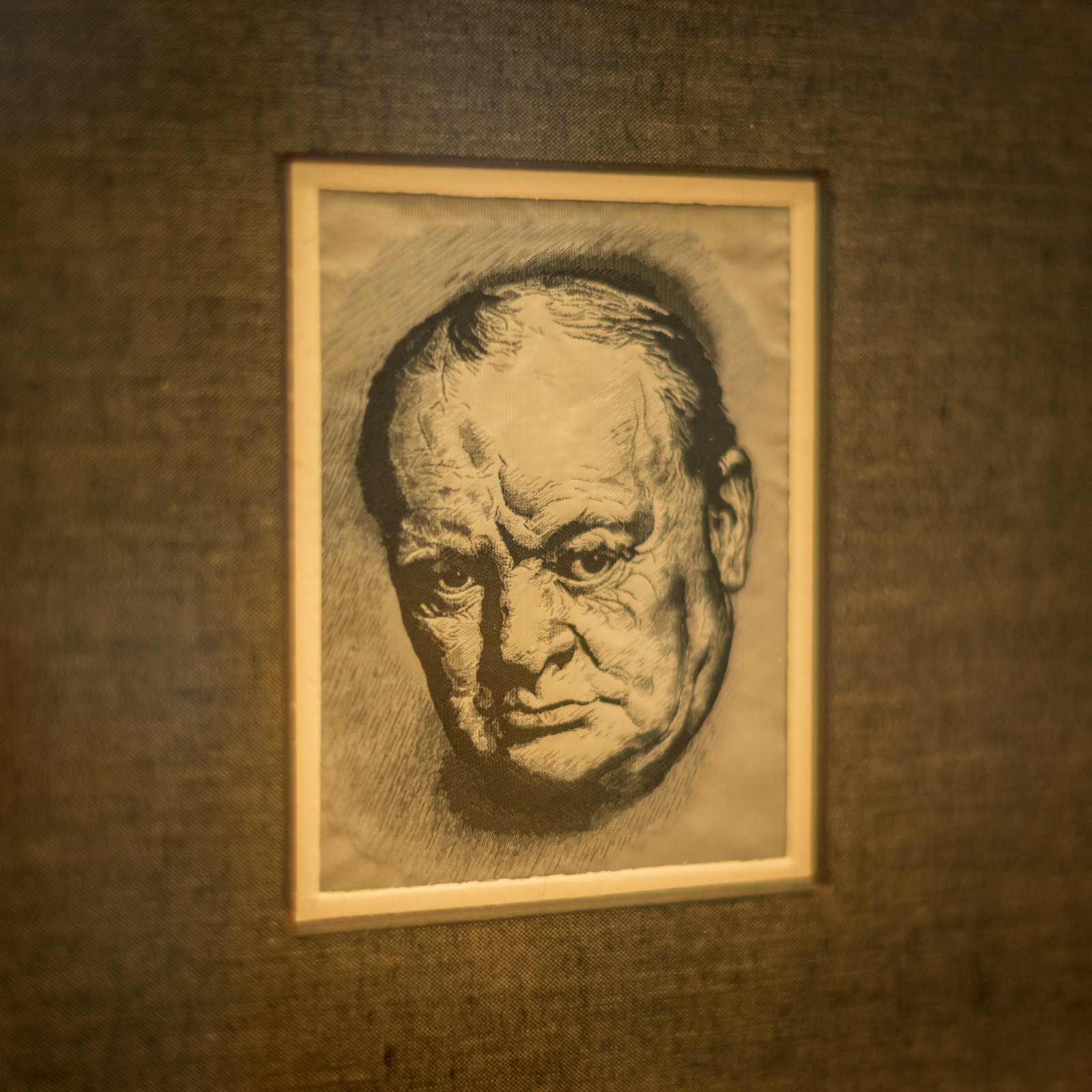 An etching if Winston Churchill on display in the ‘Surrey Stories Gallery’
