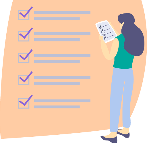 Illustration of a woman holding a checklist standing in front of a large checklist