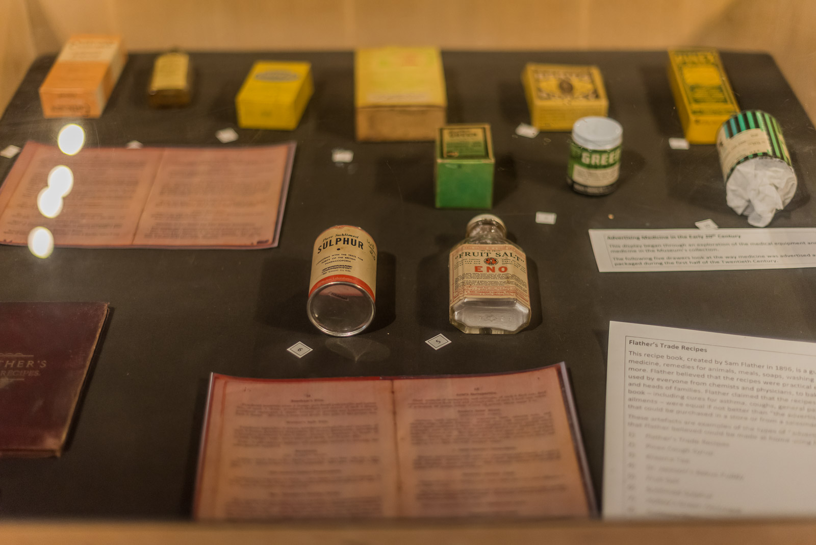 Display of recipes and medicines commonly used through the early 20th century