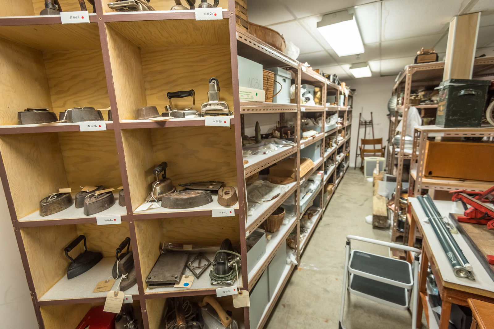 A glimpse of the stacks located in the basement of the museum