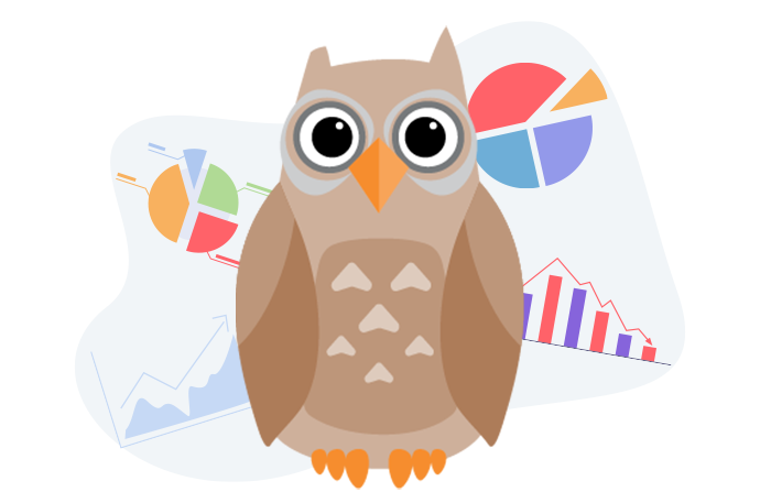 Owl with charts and graphs