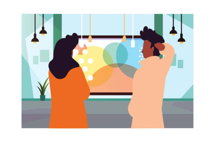 Illustration of two people in a gallery